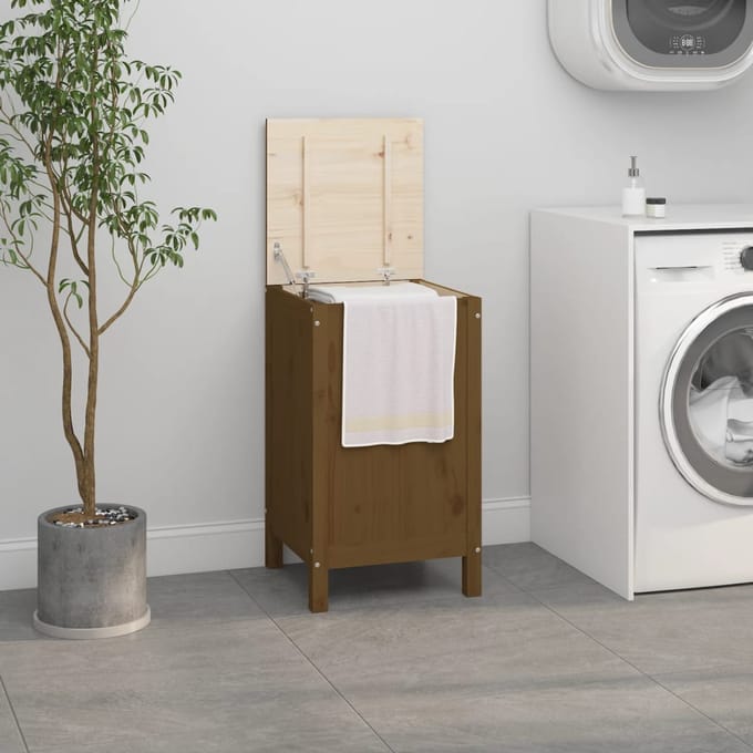 vidaXL - Wasmand - 44x44x76 - cm - massief - grenenhout - honingbruin