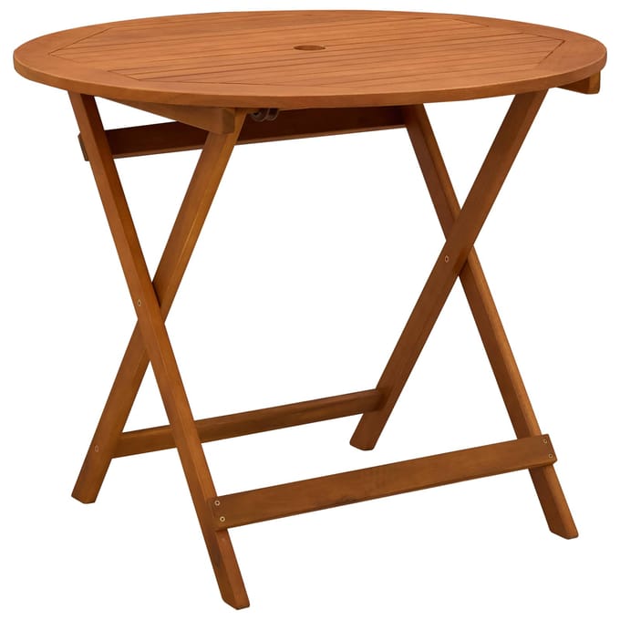 vidaXL Vouw Tuintafel Bruin Ø 90 x 75 cm Massief Eucalyptushout