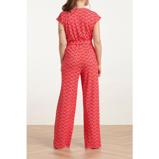 Smashed Lemon 25039 v-vormige jumpsuit met overlappende halslijnschelpprint |