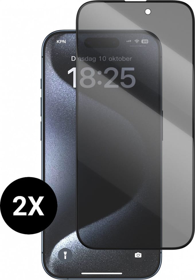 Screenprotector geschikt voor iPhone 15 Plus Screenprotector Privacy Prive Glas Gehard Tempered Glass Full Cover - Screenprotector geschikt voor iPhone 15 Plus / 16 Plus Screenprotector Privacy Screen Cover - Volledig dekkend - 2 stuks