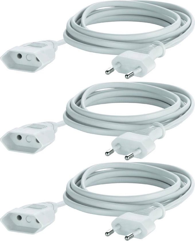 Benson Verlengsnoer plat - 3x - 5 meter - wit - verlengkabels - voor binnen - platte stekker