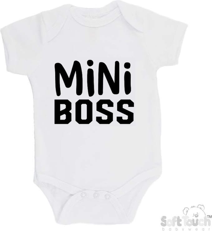 100% Katoenen Romper "Mini Boss" Unisex Katoen Wit/zwart Maat 56/62