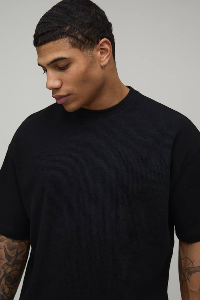 Oversized Waffle T-Shirt | Black | Size Medium