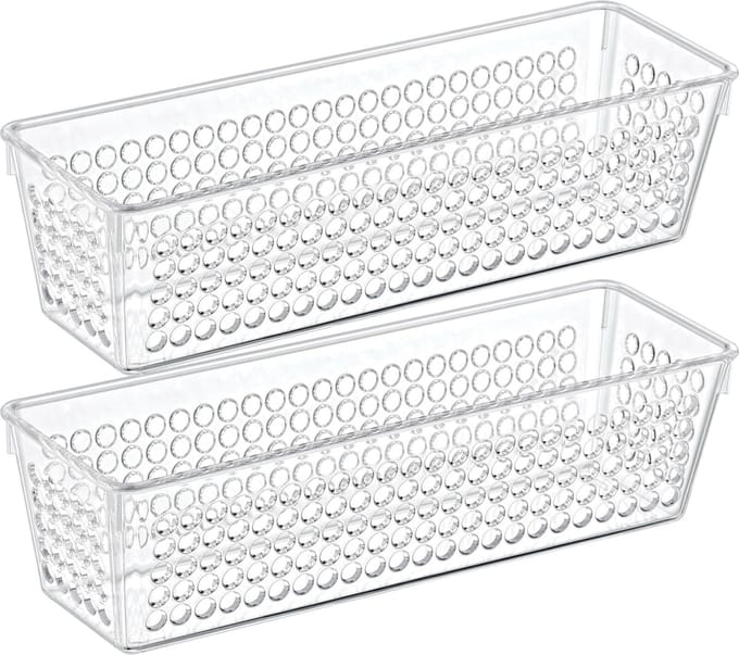 Storage Solutions Organizer/opbergmandje - 2x - kunststof - transparant - 0.8L - 23 x 7.5 x 6 cm