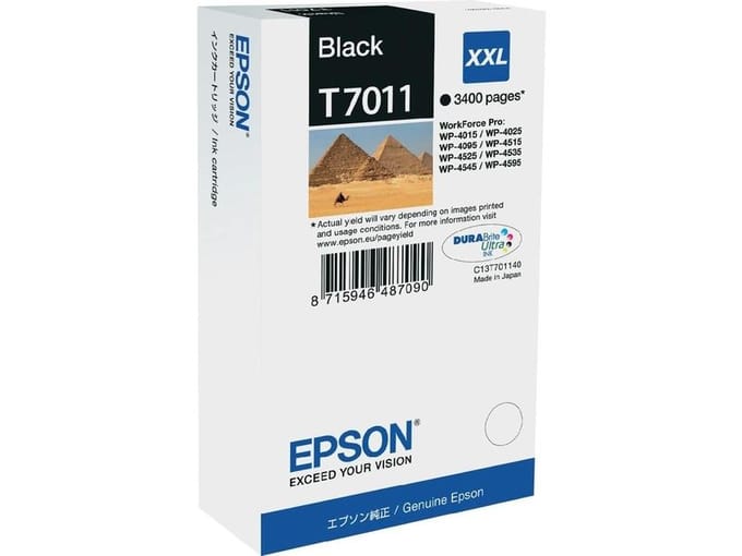 Epson inktcartridge XXL zwart voor printers – 3,4 ml hoge paginaopbrengst voor constante, professionele printkwaliteit.