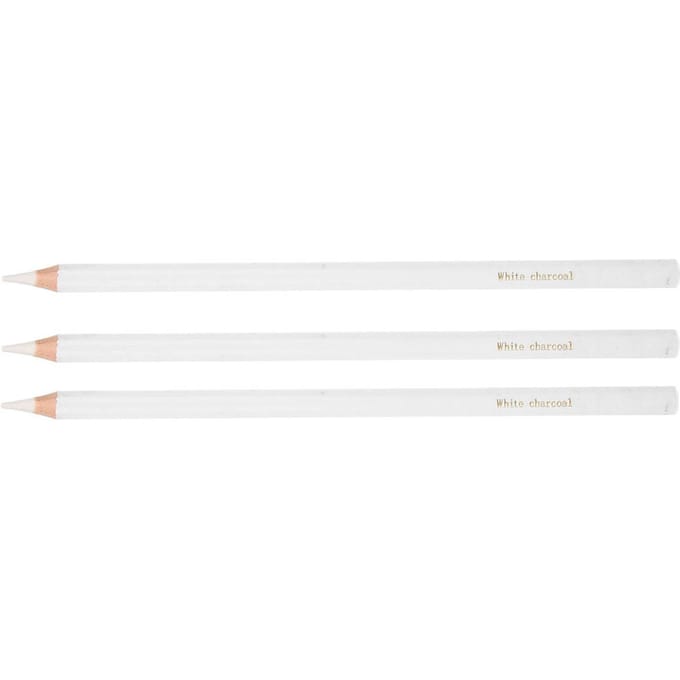 Lot de 3 crayons à charbon blanc professionnels pour croquis, surligneurs, fournitures de peinture artistique white