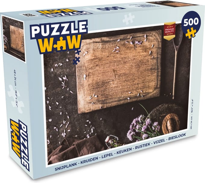 Puzzel Snijplank - Kruiden - Lepel - Keuken - Rustiek - Vijzel - Bieslook - Legpuzzel - Puzzel 500 stukjes