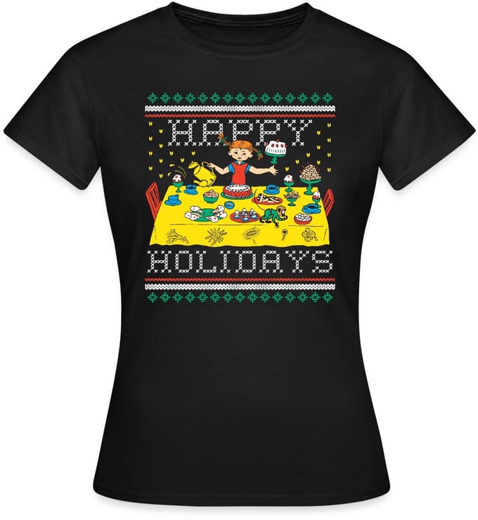 Pippi Langkous En Meneer Nilsson Happy Holidays T-Shirt Dames