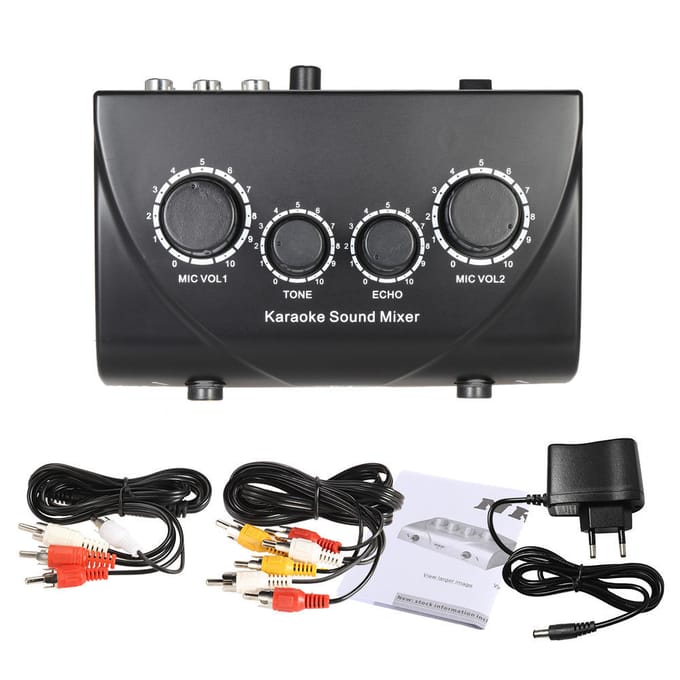 Karaoke Sound Mixer Dubbele microfooningangen met kabel US Plug zwart