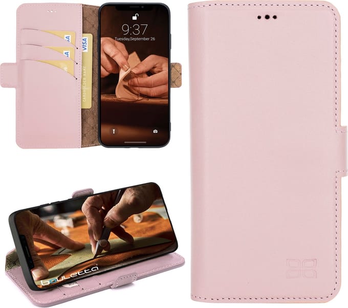 Pulledro geschikt voor iPhone 15 Pro Lederen BookCase Hoesje - Nude Pink