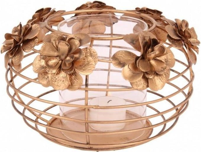 Windlicht bloemen Ø 19 cm goud ijzer | 10927404 | Dutch Style