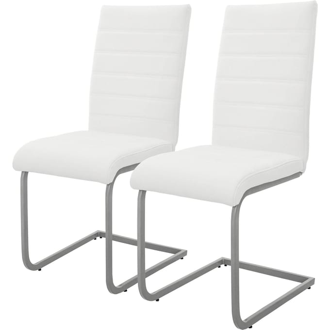 Eetkamerstoel slede set van 2 met rugleuning wit kunstlederen bekleding ML-Design