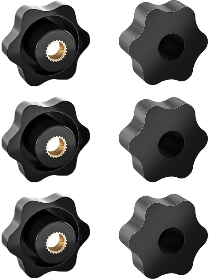 Set van 6 M6 vleugelmoeren met stervormige handgreep, diameter 32 mm, interne schroefdraad, ideaal voor bevestigingen en klussen