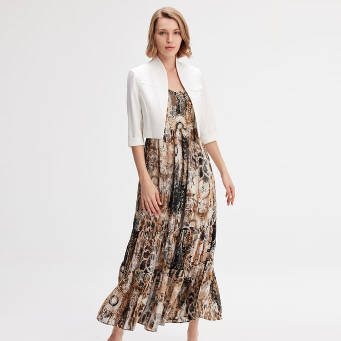 Bustier Chiffon Maxi -jurk met abstracte bloemenprint