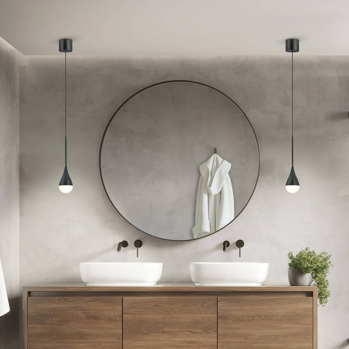 Helestra LED hanglamp DUC, zwart, IP44, Ø 7 cm