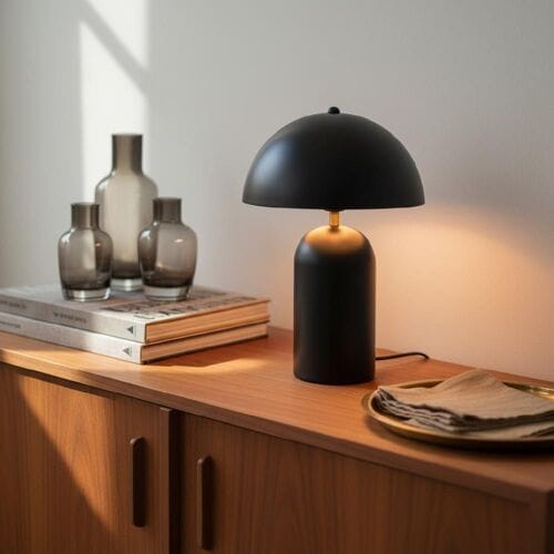 LUSENZ Asteri - Mushroom lamp 40 cm - E14 fitting - Zwart metaal - Retro design - Dressoir lamp - Mat - Met aan/uit-schakelaar