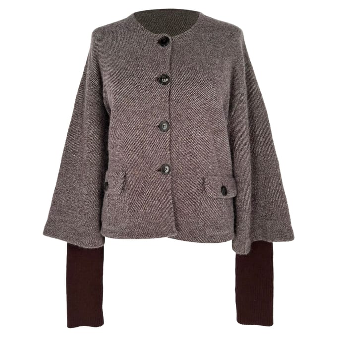 Gebreid jack van Christian Dior in bruine wol.