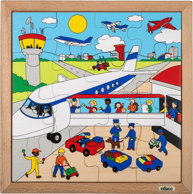 Verkeerspuzzel 34x34cm Luchthaven 16 stukjes - Educo - Educatief speelgoed