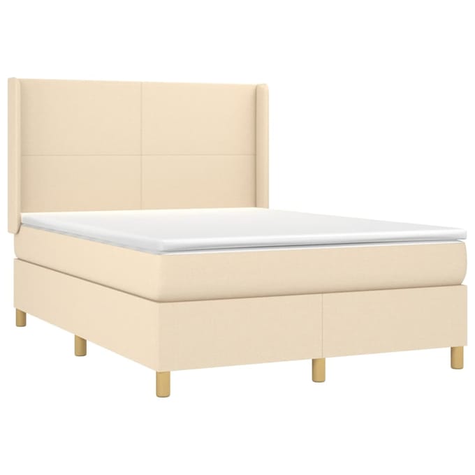 vidaXL - Boxspring - met - matras - stof - crèmekleurig - 140x190 - cm