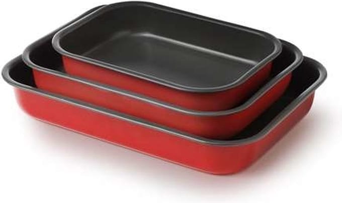 Set van 3 rode lasagne schotels