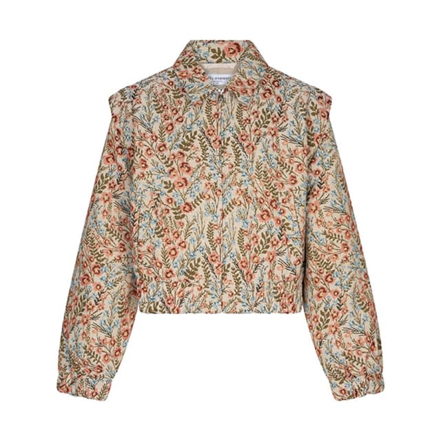 Lofty Manner groene dames jas   Punt kraag   Regular fit   Steekzakken   Bloemen patroon   Ritssluiting   Lange mouw Groen S