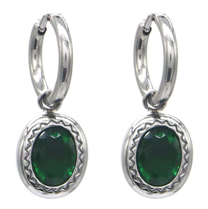 Oorringen met Ovaal - RVS - 2,4 cm - Zilverkleurig en Groen