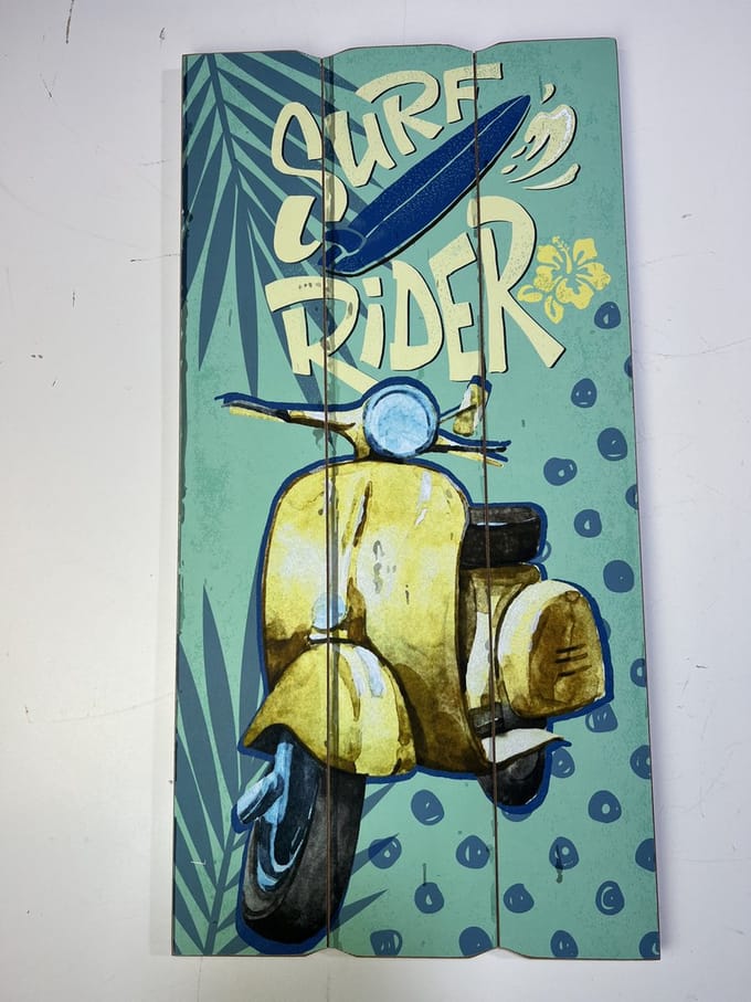 Wandbord Vespa geel groot "Surf Rider"