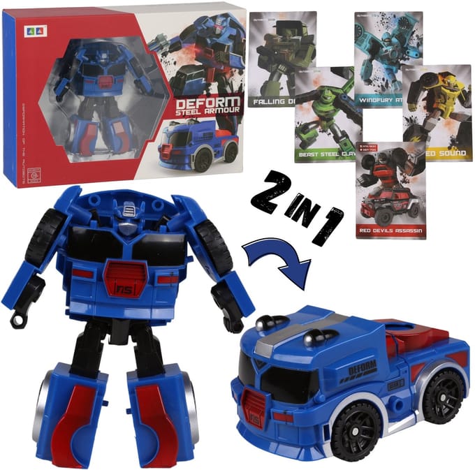 TRANSFORMERENDE ROBOT + KAARTEN , 2in1 autorobot, speelgoed voor kinderen TRANSFORMER 3+