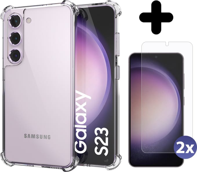 Hoesje geschikt voor Samsung S23 transparant - 2x screenprotector - beschermglas case