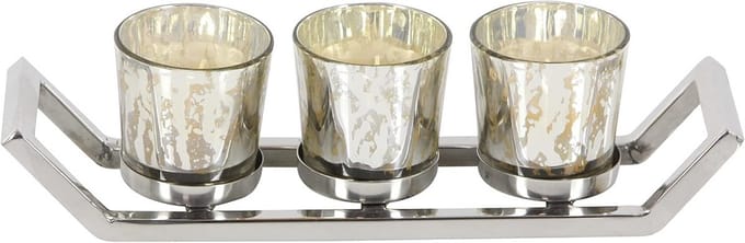 Set van 3 Votief Kaarsenhouders Glas en RVS Cilindrisch