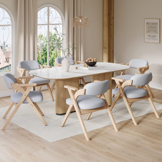 REDOM - Eetkamerstoelen Set Van 6 - Opvouwbaar - Modern - Hout En Linnen - Grijs