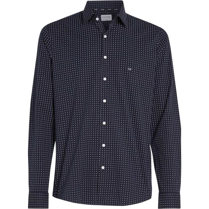 Calvin Klein Heren Microprint Poplin Slim Fit Langarmshirt (Blauw)