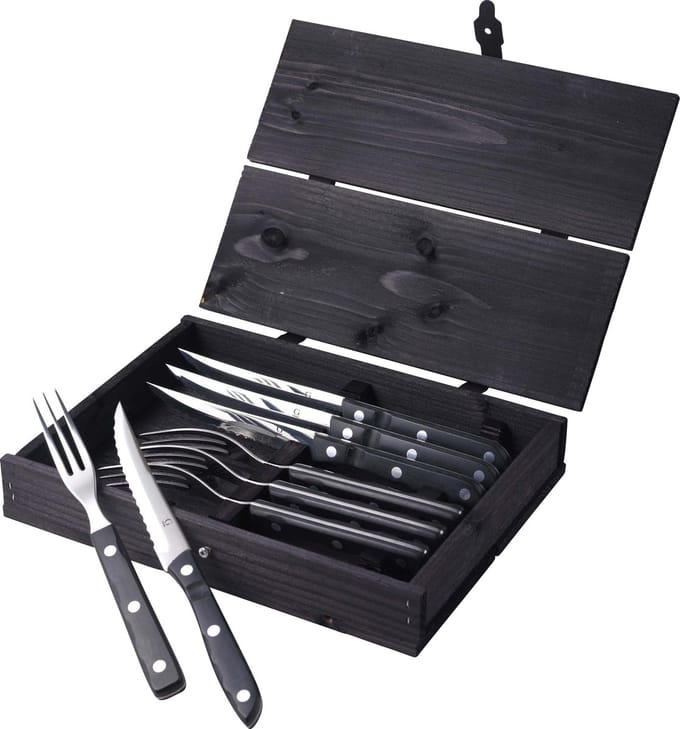 Gense Old Farmer Black Steakbestek 8 delen Zwart/Staal
