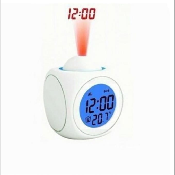 Projector Tafelklok Multifunctioneel Plastic USB Opladen LED Spraakfunctie Projectie Wekker wit