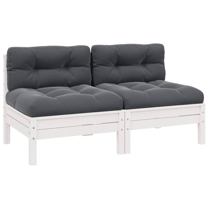 vidaXL - Tuinbank - 2-zits - met - kussens - massief - grenenhout - wit