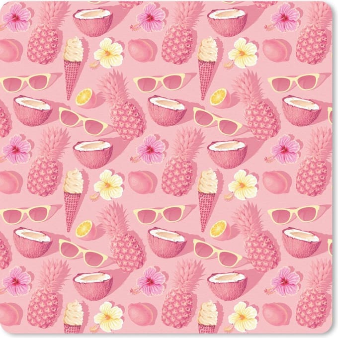 Muismat 20x20 cm - Mousepad Zomer - Roze - Patroon - Muismatten