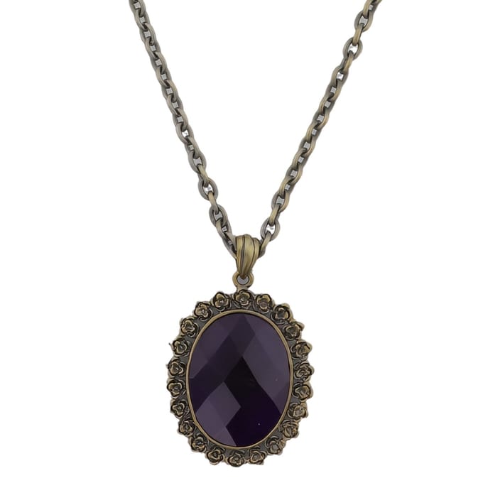 Behave - Ketting - Vintage koper Look Ovale Hanger met Paarse Steen