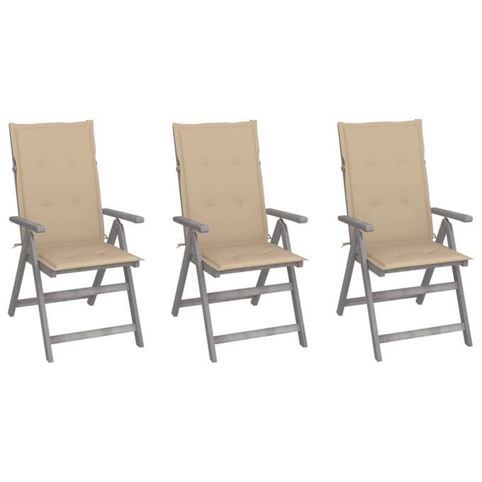vidaXL - Tuinstoelen - 3 - st - verstelbaar - met - kussens - massief - acaciahout