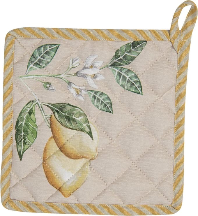 Clayre & Eef Pannenlap 20x20 cm Beige Geel Katoen Citroen