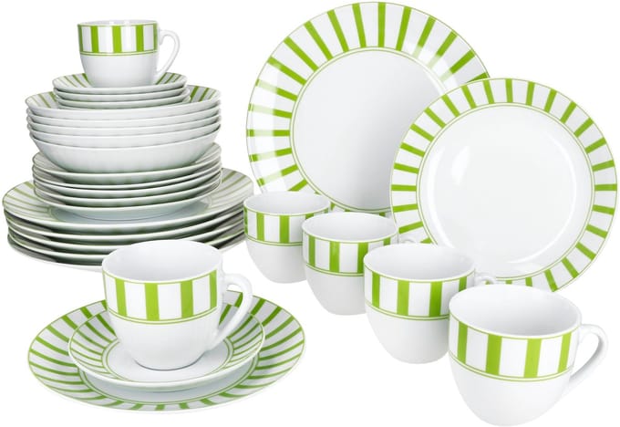 MamboCat 30-delig combinatieservies SPLIT GREEN porselein 6 personen
