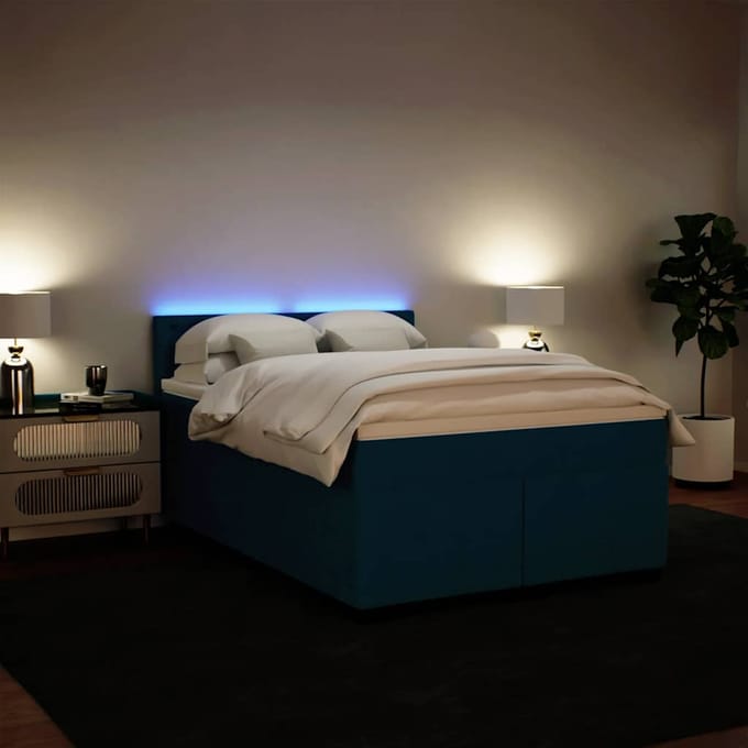 vidaXL - Boxspring - met - matras - fluweel - blauw - 140x200 - cm