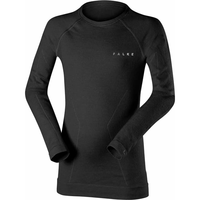 FALKE Wool-Tech sneldrogend wol functioneel materiaal functioneel shirt met lange mouwen kinderen zwart - maat 134-140