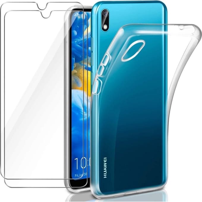 LuxeBass Huawei Y5 2019 Transparante silicone hoesje + 2X Tempered Glas Screenprotector - glas scherm - bescherming