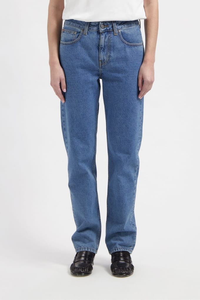 Mud Jeans Go Mid Straight Used Stone Maat: W28L30 | Straight Broeken Outlet | Dames | Blauw