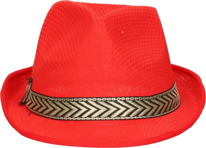 Fiestas Guirca Carnaval verkleed Trilby/gangster hoedje - rood - polyester - heren/dames