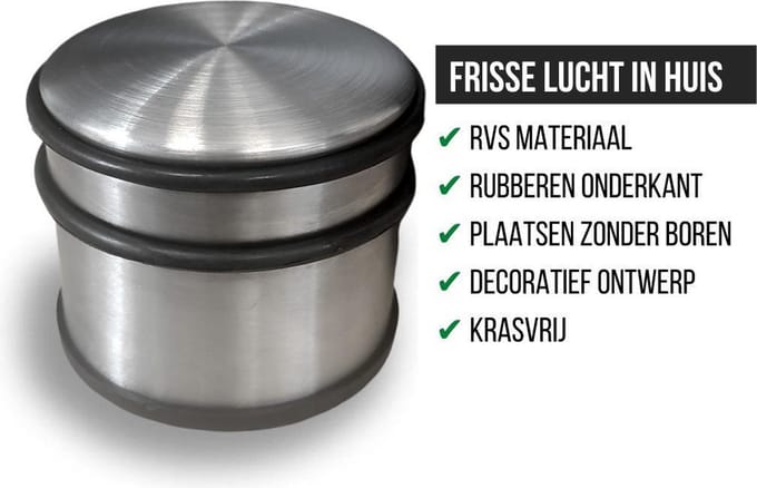 Deurstopper - RVS - 9 x 7,5 cm - Rubber Bodem - Rubber Ringen - Binnen en Buiten - Voordeel Set 2 Stuks