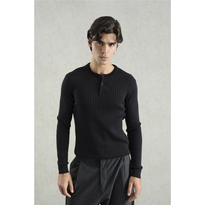 Slim Fit Geribbelde Ronde Hals T-Shirt