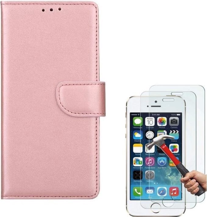 hoesje Geschikt voor: iPhone 5 / 5C / 5S / SE Portemonnee Rose Goud met 2 stuks Glas Screen protector