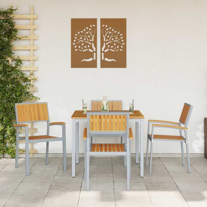 vidaXL - Stapelstoel - 4 - st - Bruin - Massief - Acacia - Hout - Stapelbaar