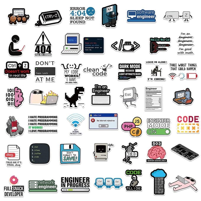 50/100 stuks Netwerk Hacker Programmering Stickers Grappige Cartoon IT Ingenieur Computer Sticker Bagage Laptop Gitaar Telefoon Decals black
